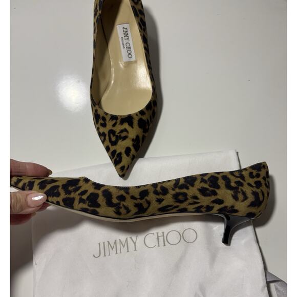 Jimmy Choo Leopard Print Kitten Heel Pumps Shoes Suede Professional Sz 38.5 - Picture 9 of 16